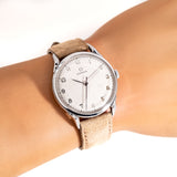 vintage omega jumbo ww, wrist shot close up
