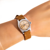 vintage rolex oyster patina ww, wrist shot close up
