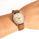 vintage omega ww ss, wrist shot close up