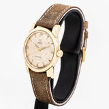 vintage omega seamaster automatic ww with patina, side view with crown