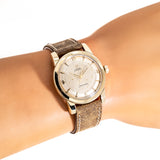 vintage omega seamaster automatic ww with patina, wrist shot close up