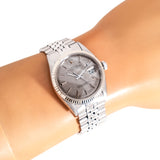 vintage rolex datejust linen, wrist shot close up
