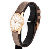 vintage rose gold omega seamaster ww, side of the case with crown view