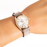 vintage rose gold omega seamaster ww, wrist shot close up